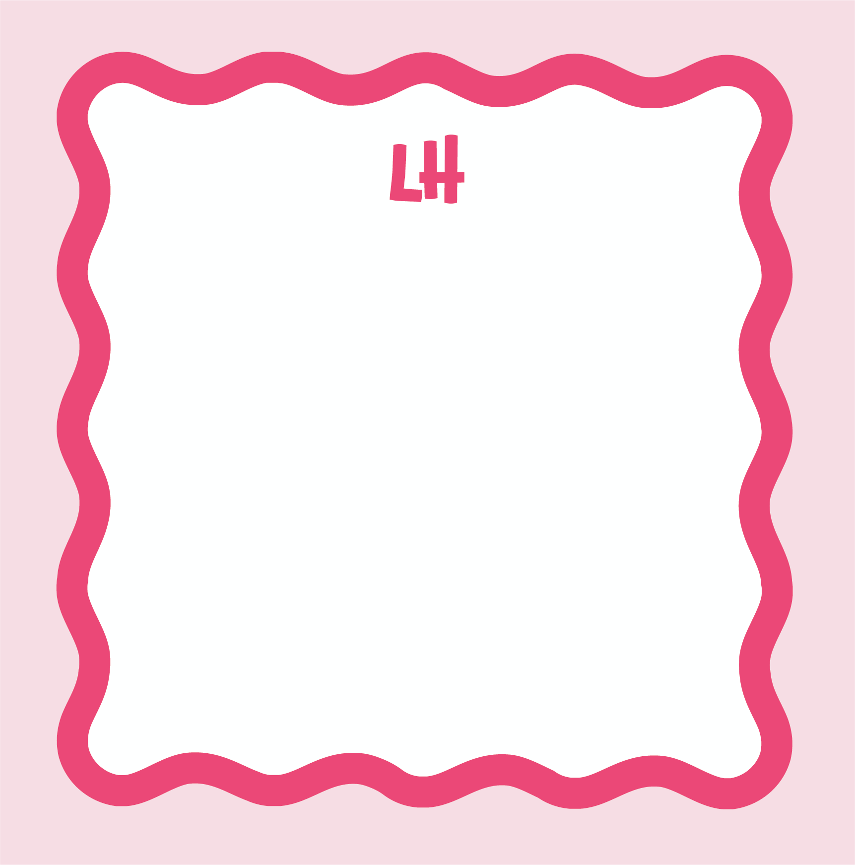Square notepad with a wavy hot pink scallop border on a blush background, personalized with the two-initial monogram "LH" in hot pink at the top center.